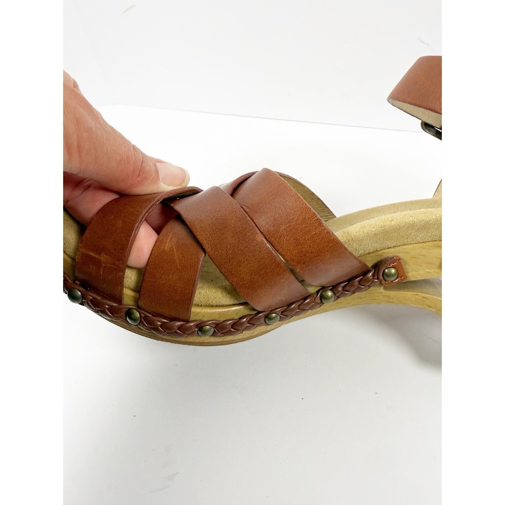 Dansko Strappy Leather Sandals Wood Wedge Heel Ankle Buckle Brown Comfort 37/7 - Picture 12 of 16